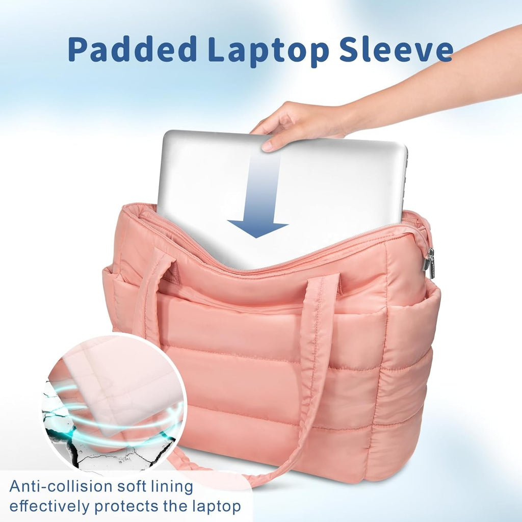 TOPDesign Puffer Tote Bag for Women, Lightweight Puffy Handbag with Compartments, Quilted Shoulder Bag for Work, Travel, Gym