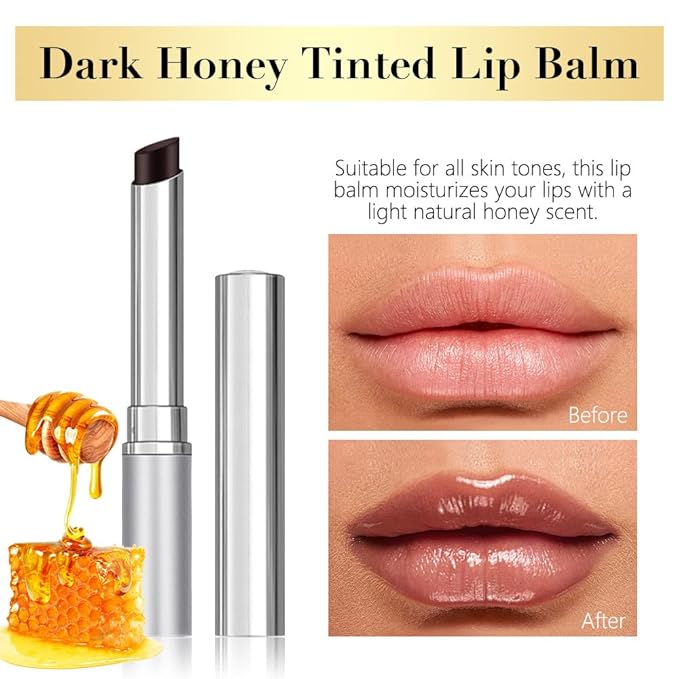 Dark Brown Honey Tinted Lip Stain Lip Balm Lip Gloss Lipstick, Sheer Hydrating Lip Stains Tint, Moisturizing Lip Color for All Skin Tones, Nourishing Lip Balm with a Hint of Natural Black Cherry