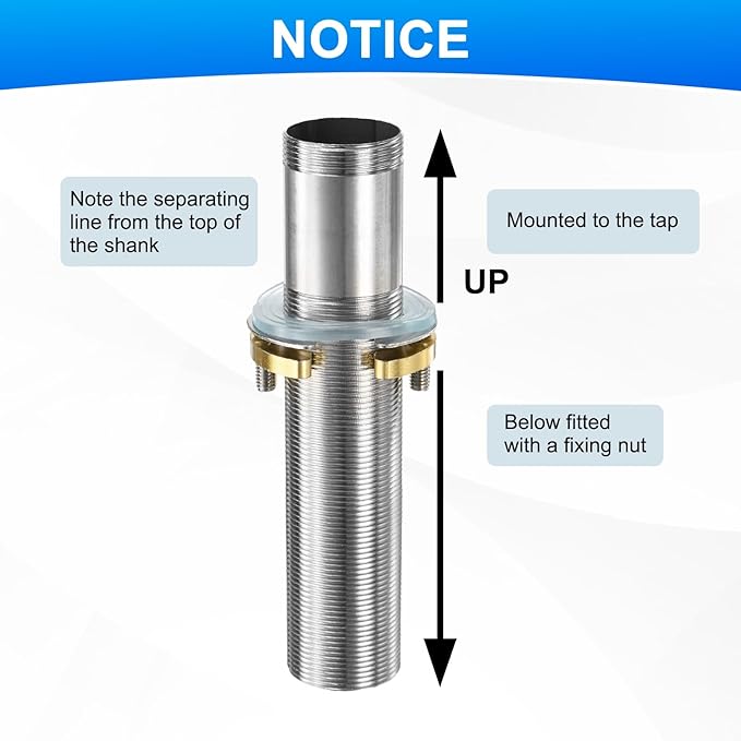 uxcell Faucet Mount Extension Shank 6"x 1.25" Stainless Steel Pipe Faucet Extension Nipple Locknut Kit with Stainless Steel Thick Anti-Loose Nut and Gasket Fittings for Basin