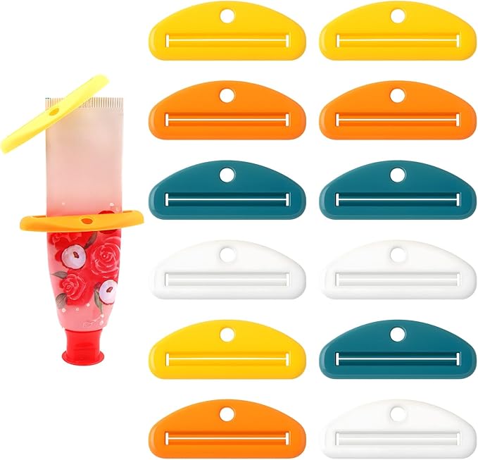 10 PCS Toothpaste Tube Squeezer - Plastic Dispenser Roller & Clip for Bathroom Organization, Assorted Colors Toothpaste Dispenser Hanging Toothpastes Clip Toothpastes Holder for Cream Cosmetics