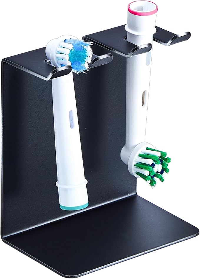 Electric Toothbrush Head Holder, Oukimly Toothbrush Holder Wall Mounted or Desktop, Metal Tooth Brush Holder, Shower Brush Head Holder, Electric Toothbrush Holder for Bathroom (Black, Small)