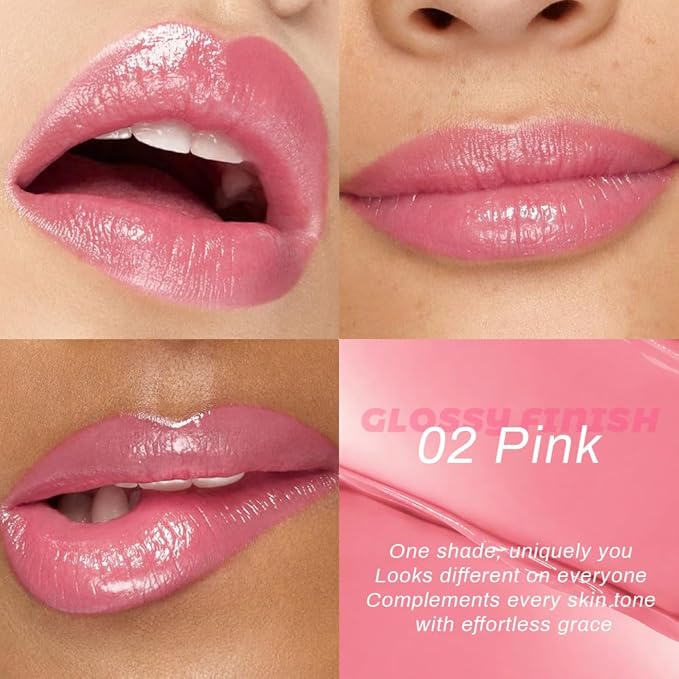 evpct Pink Honey Lipstick Tinted Lip Balm, Sheer Hydrating Shine Tinted Lipstick for Women, Moisturizing Lip Color, Nourishing Tinted Lip Balm Plumper Gloss Stain, Glossy Shiny Finish, 02 Pink
