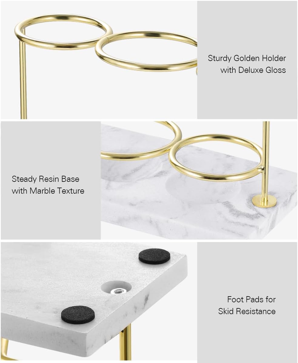 Emibele Electric Toothbrush Holder, 3 Slots 2-Layer Resin Electric Toothbrush Holder Bathroom Toothpaste Razor Storage Non-slip Organizer for Bathroom Toothbrush Toothpaste Cleanser, Gold Marble White