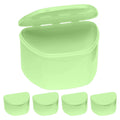 PlastCare USA Green Denture Cases Pack of 5 - Dental Box For Artificial Teeth, Mouth Guard, Night Guard, Gum Shields, Retainer - Denture Bath Container for Women and Men - Travel Denture Cup