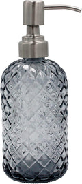 16 oz Diamond Pattern Glass Soap Dispenser, Kitchen and Bathroom Refillable Soap Dispenser with Rust Resistant Stainless Steel Pump for Hand Soap, Lotion Glass Liquid Dispenser (Grey)