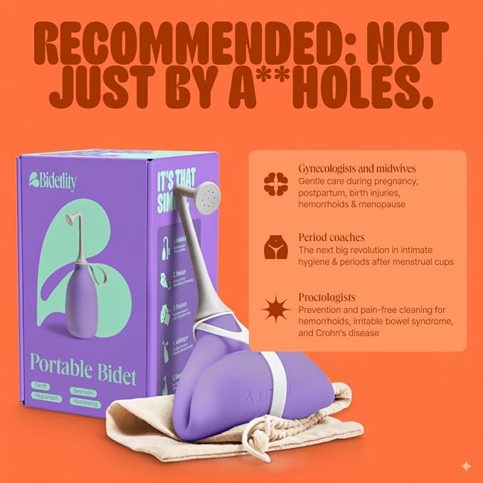 Butt & Intimate Shower 3.0 – Mobile Travel Bidet & Sustainable Intimate Shower, Replaces Wet Wipes, Saves Toilet Paper, Portable Handheld Bidet, Travel Bag Included, BPA-Free - Proud Purple