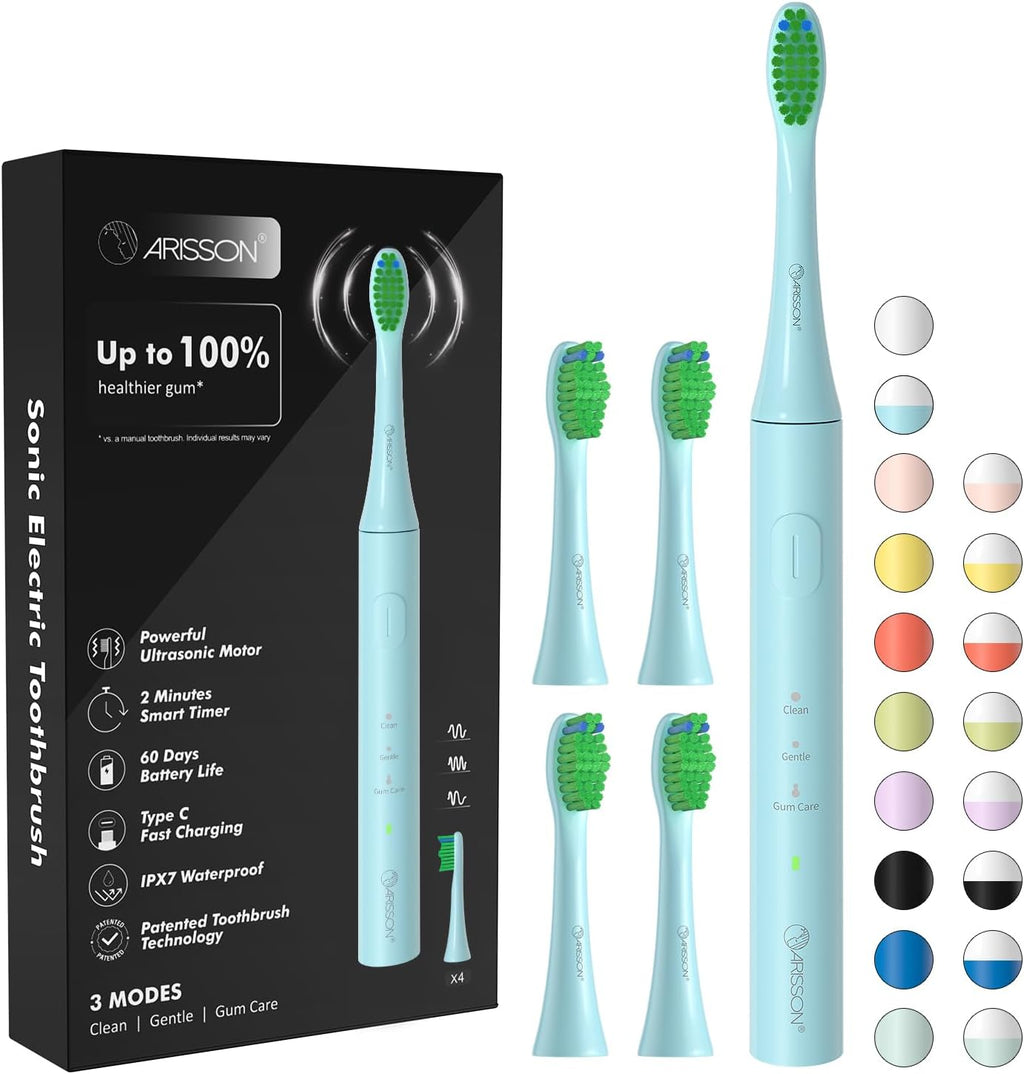 ARISSON Sonic Electric Toothbrush for Adults and Kids, 40,000 VPM Power Toothbrush, 1.5H Fast Charge Ultrasonic Electric Toothbrushes with 2 Minutes Smart Timer, Jet Stream