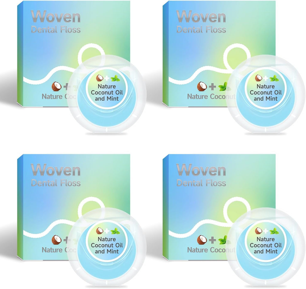 Dr. Emma Woven Dental Floss Coconut Oil Infused Expanding Dental Floss, Oral Care Stretchable Floss, Mint 33yd Blue, Pack of 4