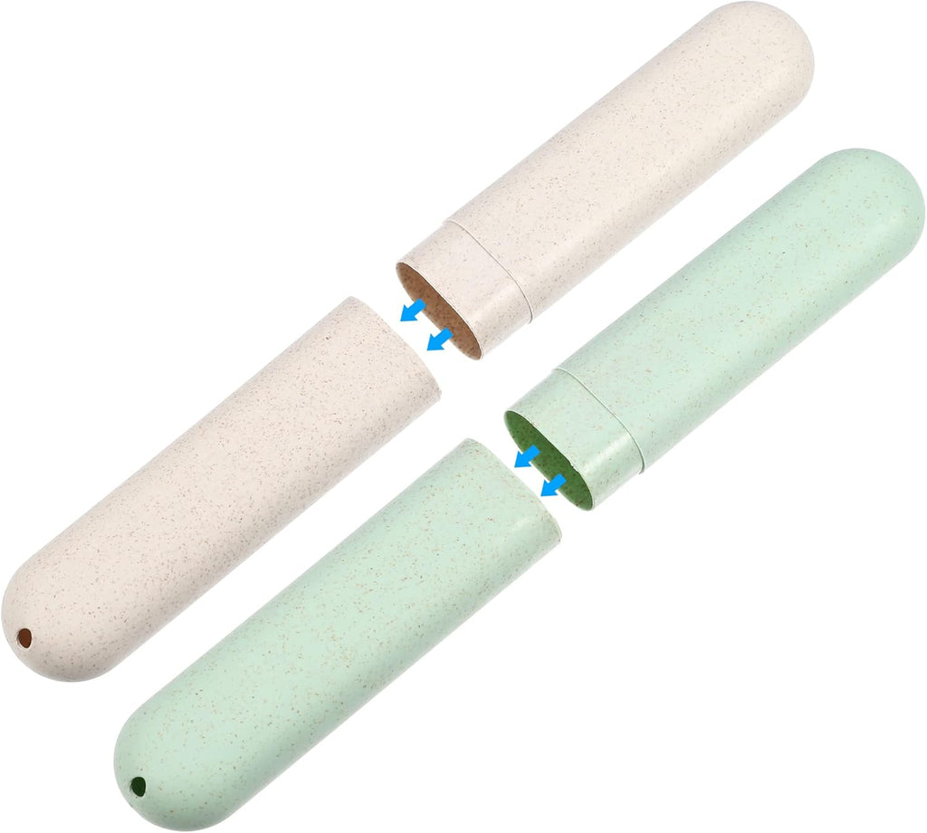 VOCOSTE 2pcs, Traveling Toothbrush Holders Case, PP Toothbrush Case for Travel Business, Green, Beige, 8.07''x1.22''x0.83''