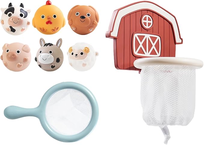 Kids Shower Bath Toy - Interactive Fun Pool Game with 6 Animal Balls, Bathtub Basketball Hoop with Suction Cups, Play & Learning Function for Traveling, Pool, Beach, Bathroom, Home