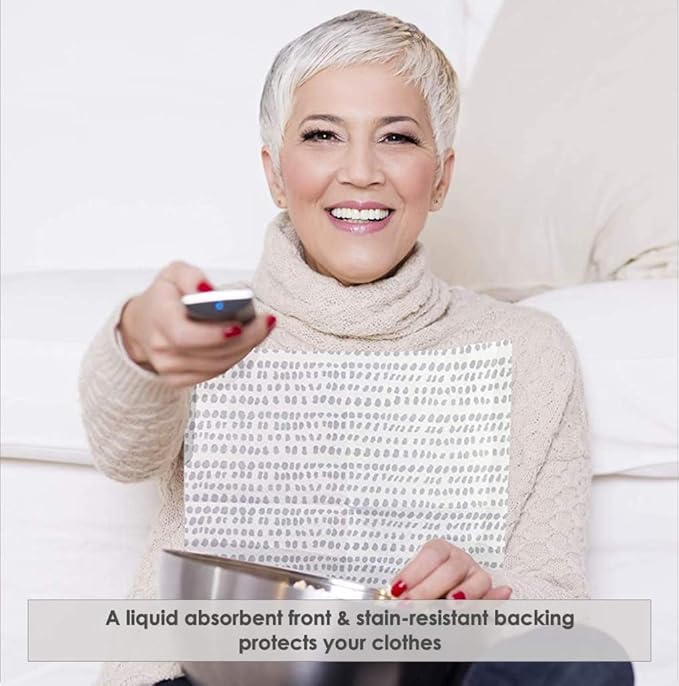 Disposable Bibs for Adults, Kids & Elderly Senior | Adhesive Tab Napkins for Eating, Personal Use, Home Care & Business | Spill Absorbent, Stain/Liquid Repellent | Grey Dot, 20 Count