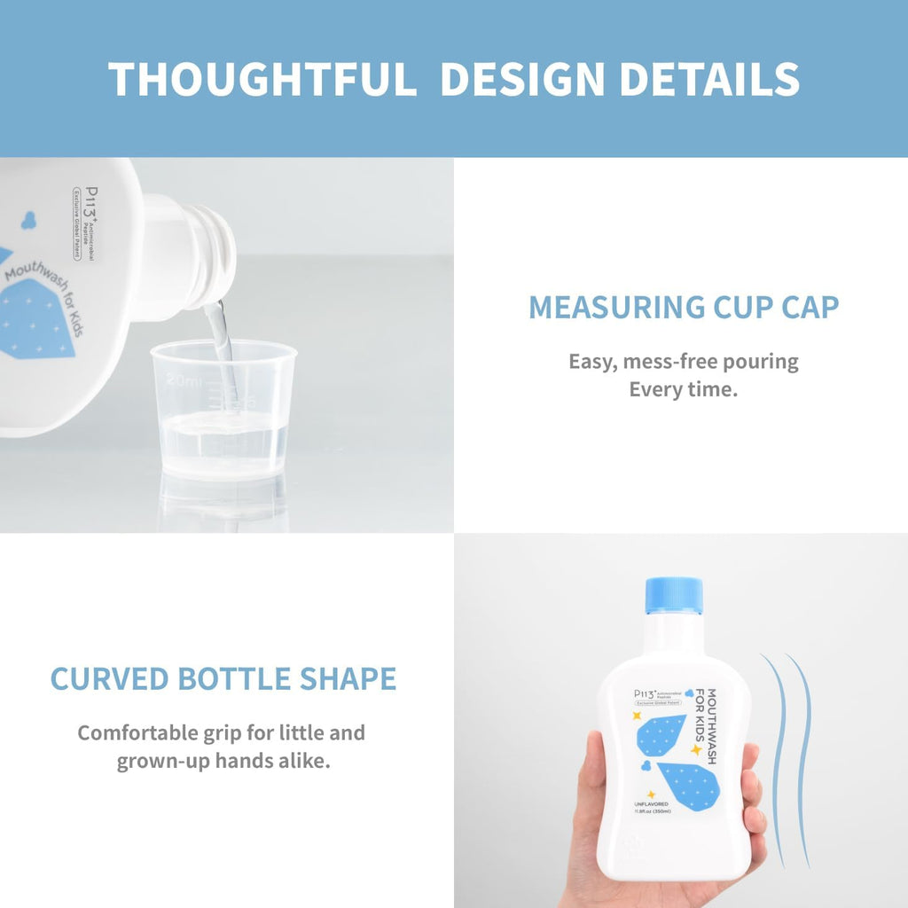 Mouthwash for Kids P113+ Peptide Anti Cavity Mouth Rinse Alcohol Free for Teeth and Gums Safe Oral Hygiene for Newborn to Toddler 11.08 fl oz (11.08 Fl oz, Mint(for Adult))