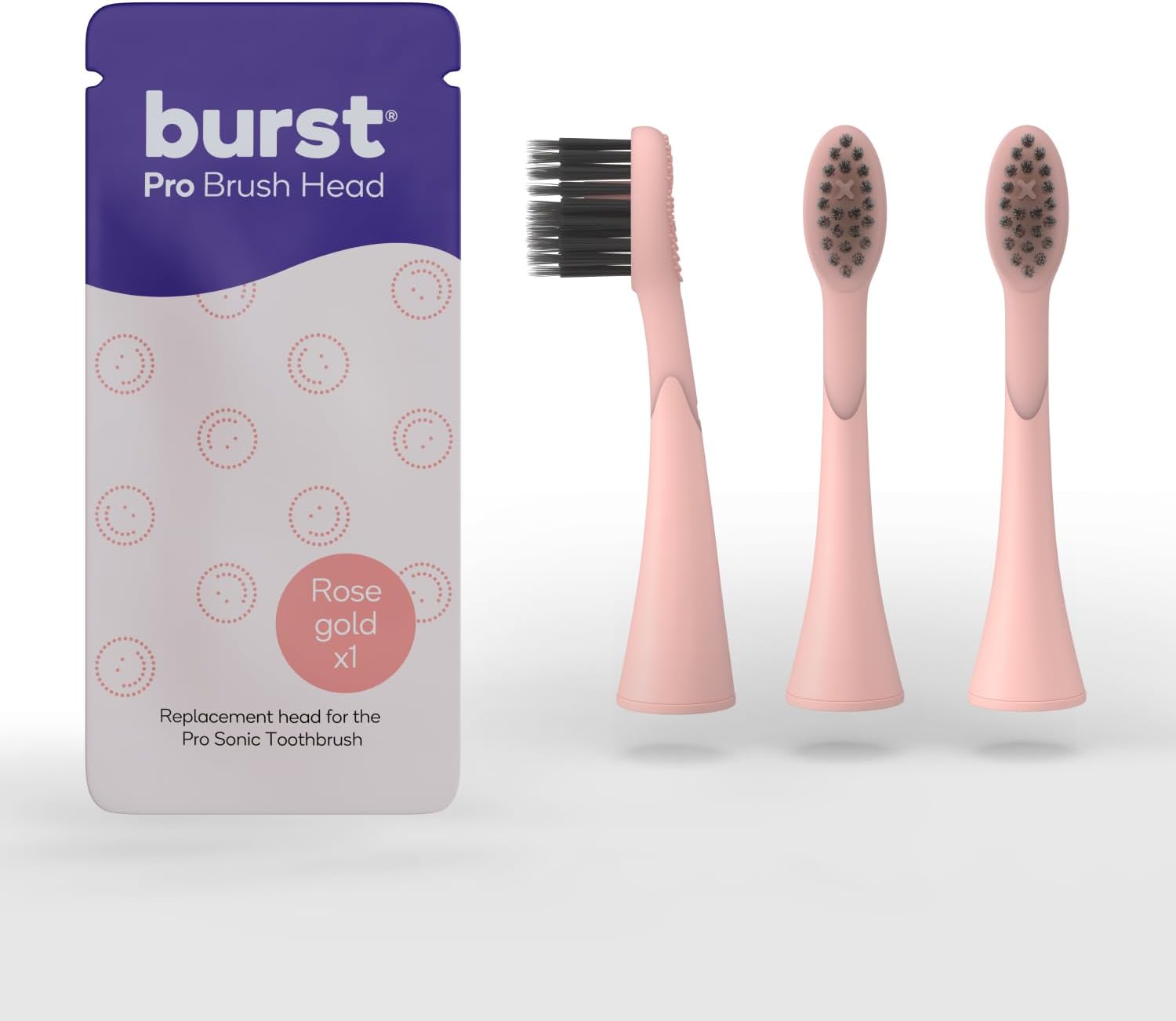 BURST Pro Sonic Electric Toothbrush Genuine Replacement Heads (Rose Gold/3 Pack) | Soft Bristles for Deep Clean, Stain & Plaque Removal