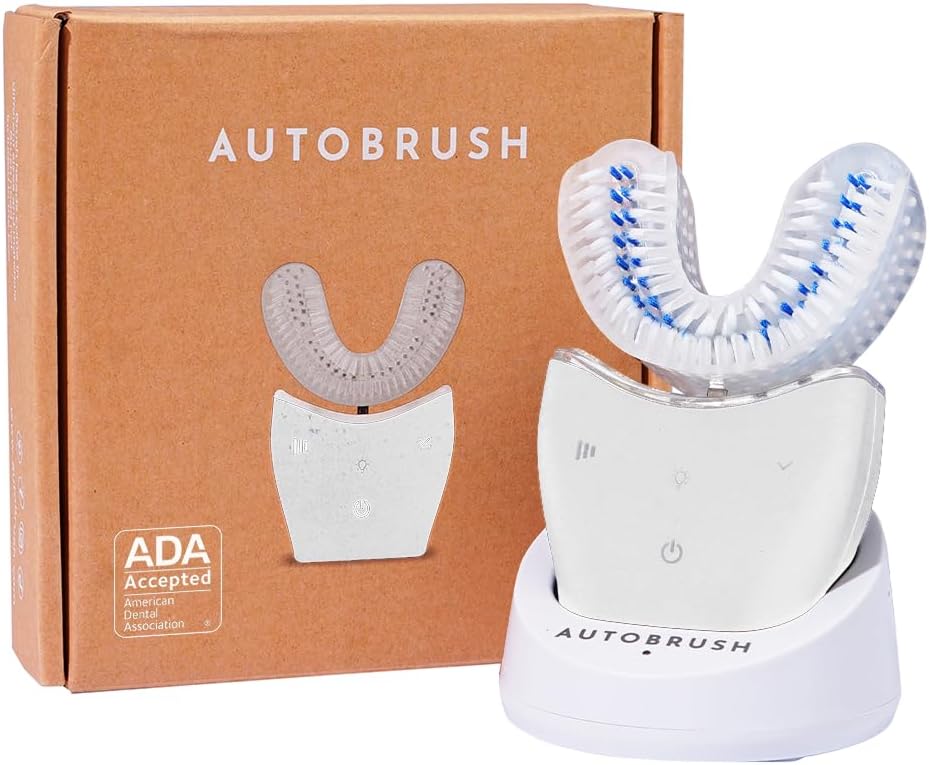 autobrush Sonic Pro Electric Toothbrush – Only ADA Accepted U-Shaped Brush, Clinically Proven Up to 5.1X Better Cleaning, 30-Second Full Mouth 360 Clean, Rechargeable, Waterproof, White, Men's Regular