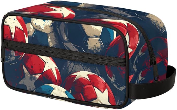 Football Sport Boys Travel Toiletry Bag Waterproof Wash Bag Shower Shaving Bag Cosmetic Organizer Makeup Bag Portable Toiletries Accessories for Women Men Sport