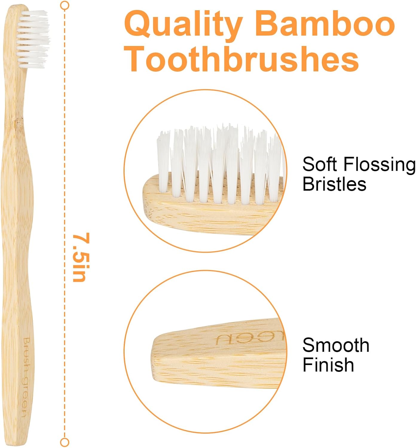 Bamboo Toothbrushes, Soft, Flossing Bristles, Pack of 4
