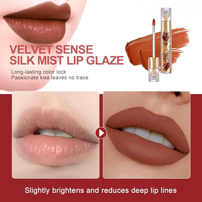 Matte Velvet Lip Stain, Long-Lasting Lip Tint, Waterproof Non-Sticky Lip Color, Transfer-Proof Smudge-Proof Lip Stain, Cloud-Like Soft Blurring Texture with Misty Velvet Finish, Autumn Maple-87A