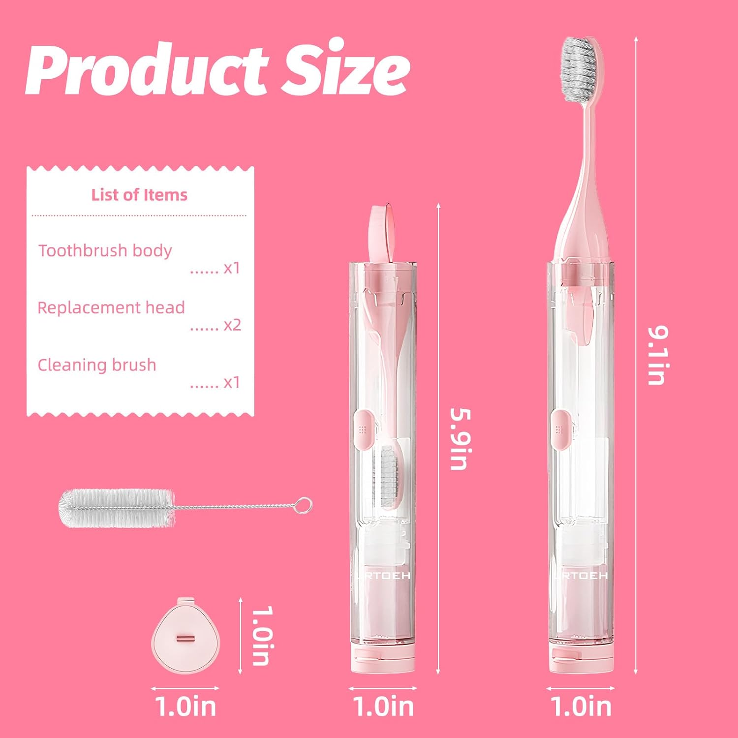 Travel Toothbrush with Built-in Toothpaste Container, Foldable Toothbrush with 2 Soft Brush Head, Portable Reusable Toothbrushes for Business Trips, Camping, Travel Size (Pink)