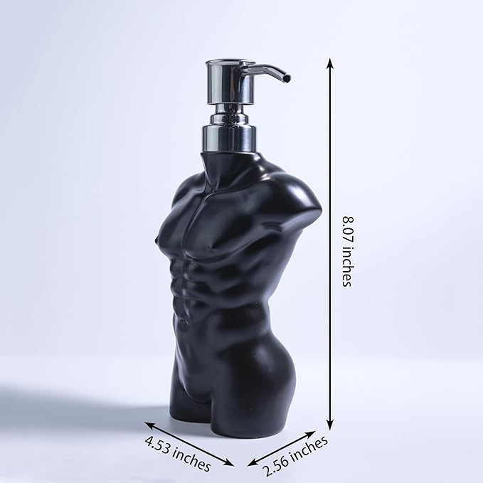 Ceramic Soap Dispenser with 304 Stainless Steel Pump Hand Lotion Liquid Dispenser Refillable for Kitchen and Bathroom Decorative (Matt Black Figure)