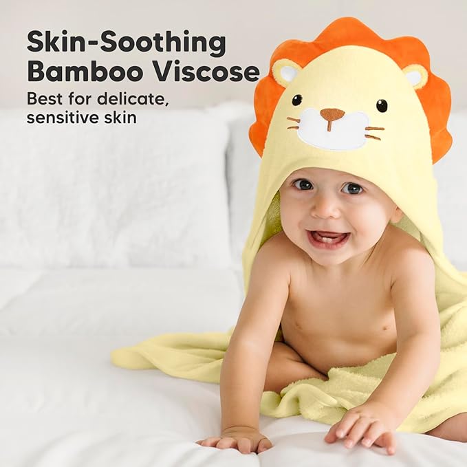 KeaBabies Hooded Baby Towel for Newborn - Viscose Derived from Bamboo Large Baby Bath Towels with Hood for Boys, Girls, Toddler, Extra Absorbent & Soft Newborn Bath Essentials (Lion, Regular)