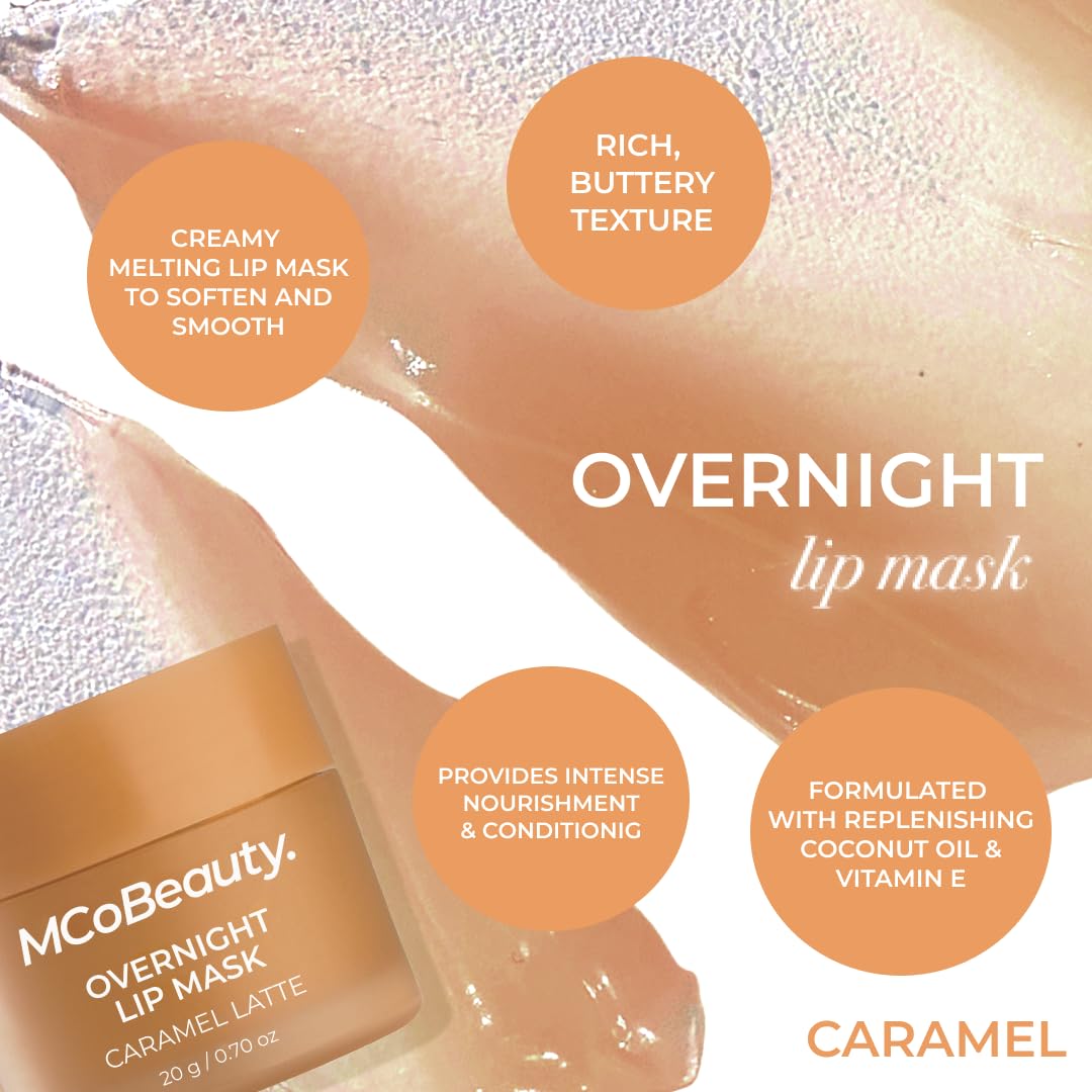 MCoBeauty - Double Duty Lip Mask - Contains Coconut Oil and Vitamin E Lip Balm for Day or Overnight Mask - Caramel Latte Scent - Skin Care and Makeup Accessories - Stocking Stuffers - 15g