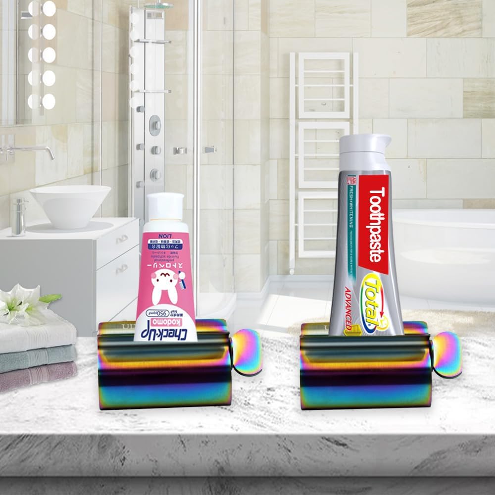 Toothpaste Squeezer - Metal Tube Squeezer Stainless Steel Tube Wringer UDQYQ Toothpaste seat Holder Stand (Iridescent)