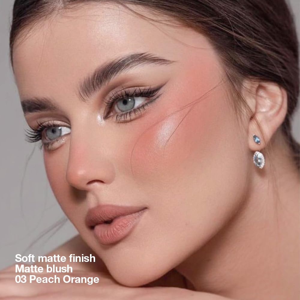 Single Warm Peach Orange Matte Powder Blush Palette Face Makeup, Blush for Looks Younger Cheeks, Monochrome Cream Blushes Lightweight Long Lasting, Blush for Women All Skin Tones Paleta de, 03