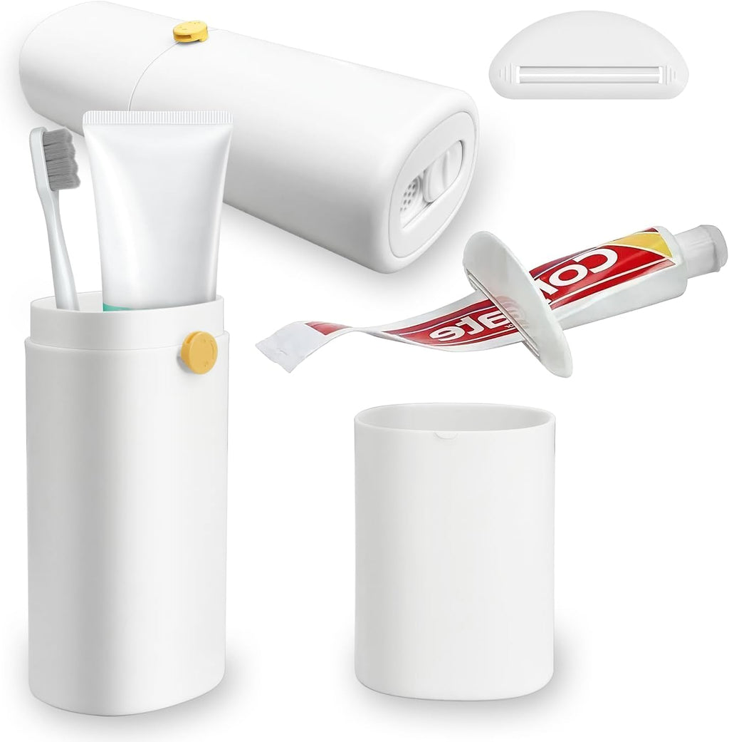 Ventilated Toothbrush Travel Case with Toothpaste Dispenser Portable Travel Toothbrush Holder – Leakproof Twist-Lock Design | for Electric/Manual Brushes, Gym, Camping & School
