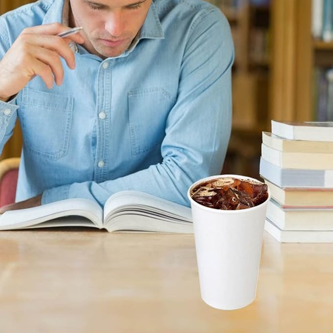 Lamosi 16 oz Disposable Coffee Cups, 180 Pack 16 oz White Paper Cups, Hot/Cold Beverage Drinking Cups for Water Juice or Tea, Office Party Home Travel