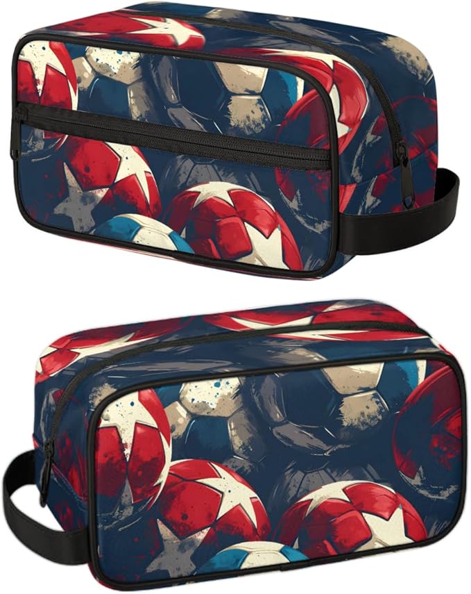 Football Sport Boys Travel Toiletry Bag Waterproof Wash Bag Shower Shaving Bag Cosmetic Organizer Makeup Bag Portable Toiletries Accessories for Women Men Sport