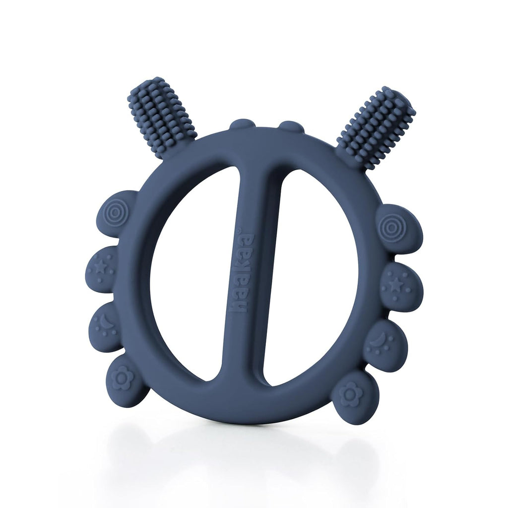 Haakaa Silicone Crab Baby Teether,Teething Toys,360°Baby Toothbrush Head for Infant Self-Brushing Training,Food-Grade Silicone,Steel Blue