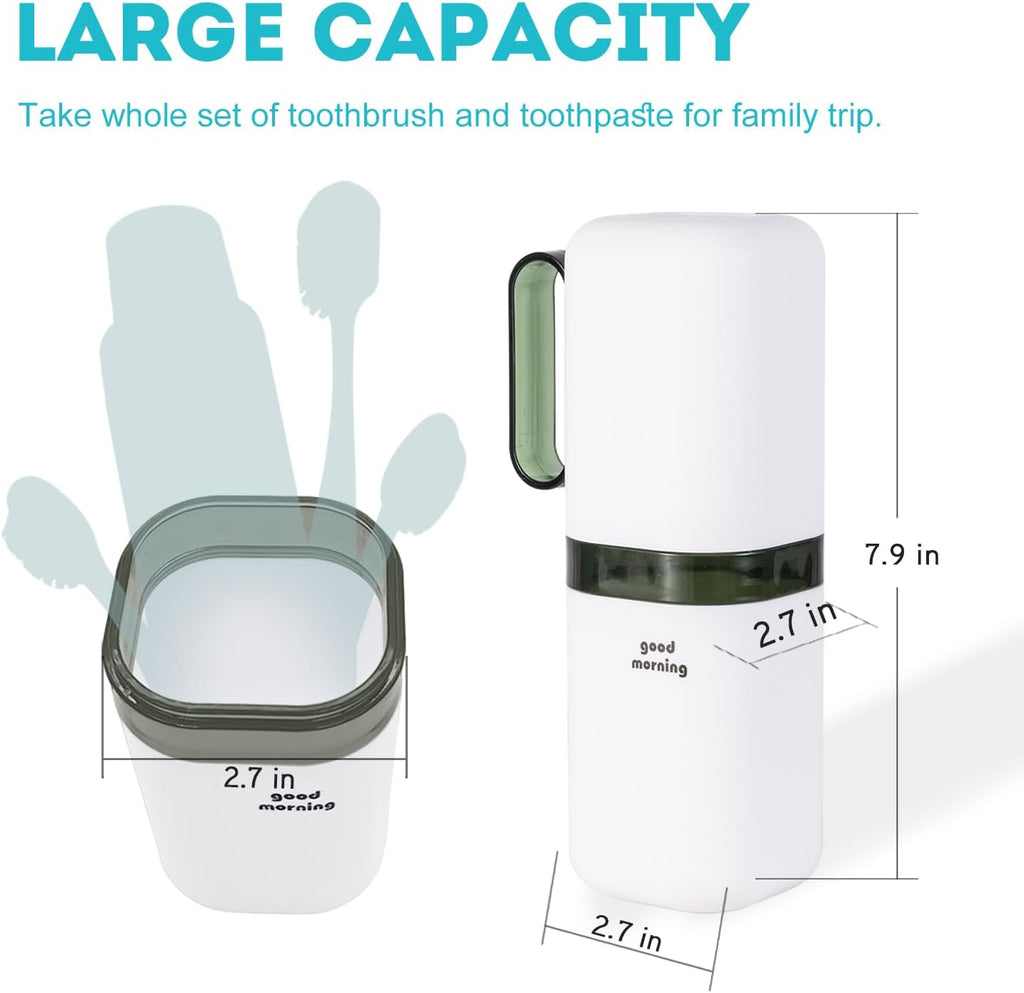 Travel Toothbrush Holder Case,Toothbrush Holder and Rinse Cup with Handle Toothbrush Travel Case, 2 in 1 Toothbrush Cup,Large Capacit Travel Toothbrush Holder with Mouthwash Cup-Green