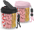 Pill Dispenser with 7 Large Compartments, Pill Organizer for Travel, Supplement Organizer with Anti-Mixing Design, BPA-Free Pill Container with 20 Pcs Labels, Black+ Pink