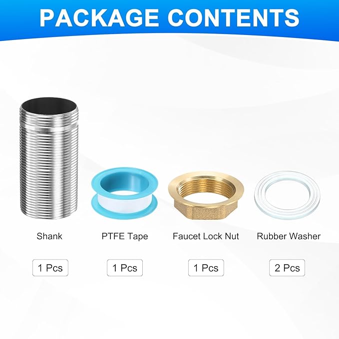 uxcell Faucet Mount Extension Shank 2.4"x 1.25" Stainless Steel Pipe Faucet Extension Nipple Locknut Kit Extension Threaded Lengthen Fixed High Foot with Raised Nut and Gasket Fittings