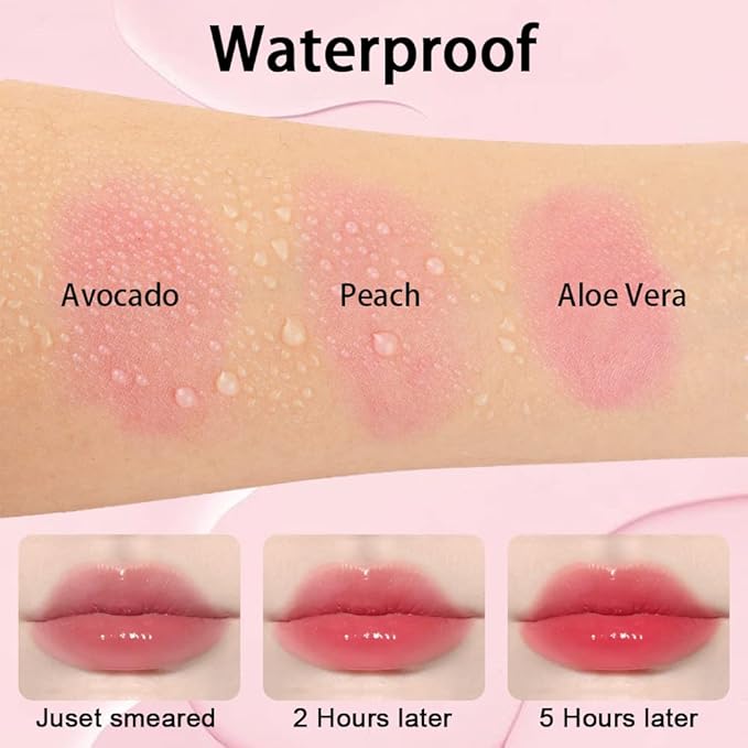evpct 3Pcs Aloe Vera Avocado Peach Tinted Lip Balms Tint Stain Lipstick for Women PH Color Changing Lipstick Balm Stain Gift Set Queen Girls Korean Mood Long Lasting Color Change Light Pink Lipstick
