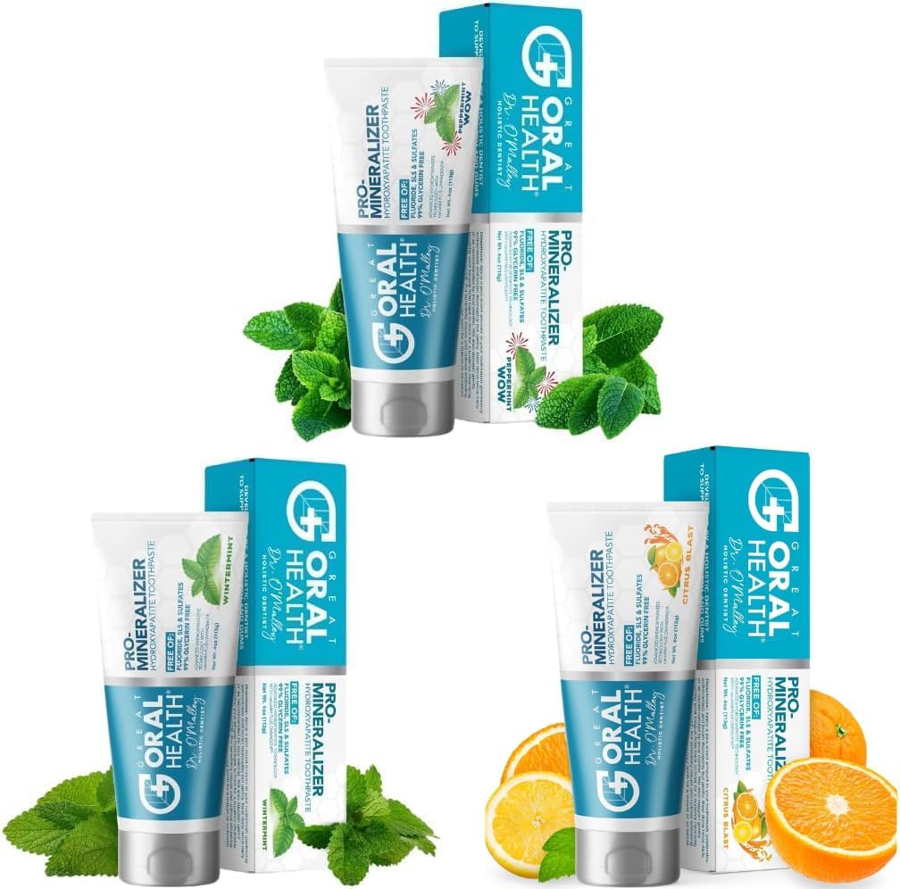 Nano hydroxyapatite Toothpaste: Non Toxic, Fluoride-Free, Dentist Formulated Remineralizing Toothpaste + Xylitol for Anti Cavity Enamel Support & Sensitive Teeth (Citrus, Peppermint Wow & Wintermint)