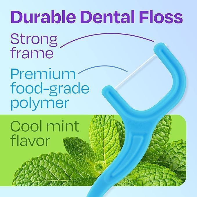 Trueocity Dental Flossers Brush Picks 2 Pack w/Travel Case (100 Total Count), Dental Floss Glides Easy, Flosser Helps Prevent Tooth Decay & Gum Disease, Easy Grip, Flossers for Adults, Mint Flavored