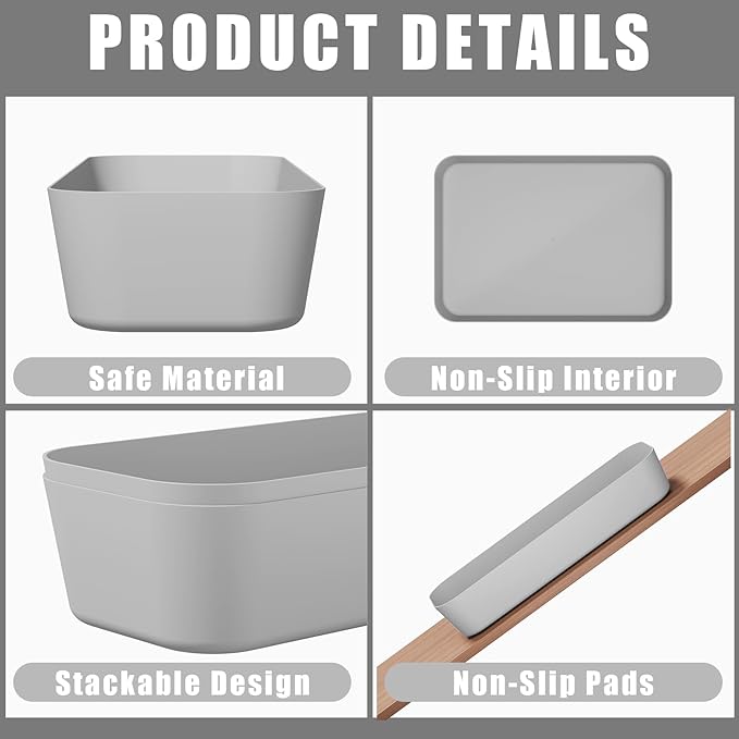 Plastic Drawer Organizers, 10 PCS Drawer Organizer Bins, Bathroom and Vanity Organizer Plastic Tray, Makeup organizer and storage for Makeup, Bedroom, Kitchen Gadgets Utensils and Office (Gray)