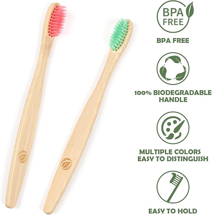 Navona 36 PCS Bamboo Toothbrushes, Kids Aged 7+ Toothbrush Pack, Eco-Friendly Natural Wooden Toothbrush Bulk, Individually Wrapped Bulk Toothbrushes，BPA Free Medium Soft Bristles