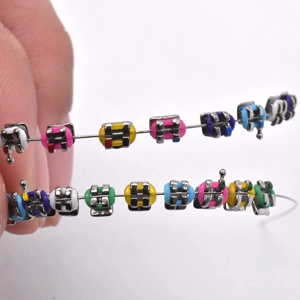 1 Pack Temporary Tooth Decoration with Metal Wires,Metal Bracket and Orthodontic Ligature Ties,Practice Props for Dental Students,Orthodontist Explain Props （ Multiple Colors）