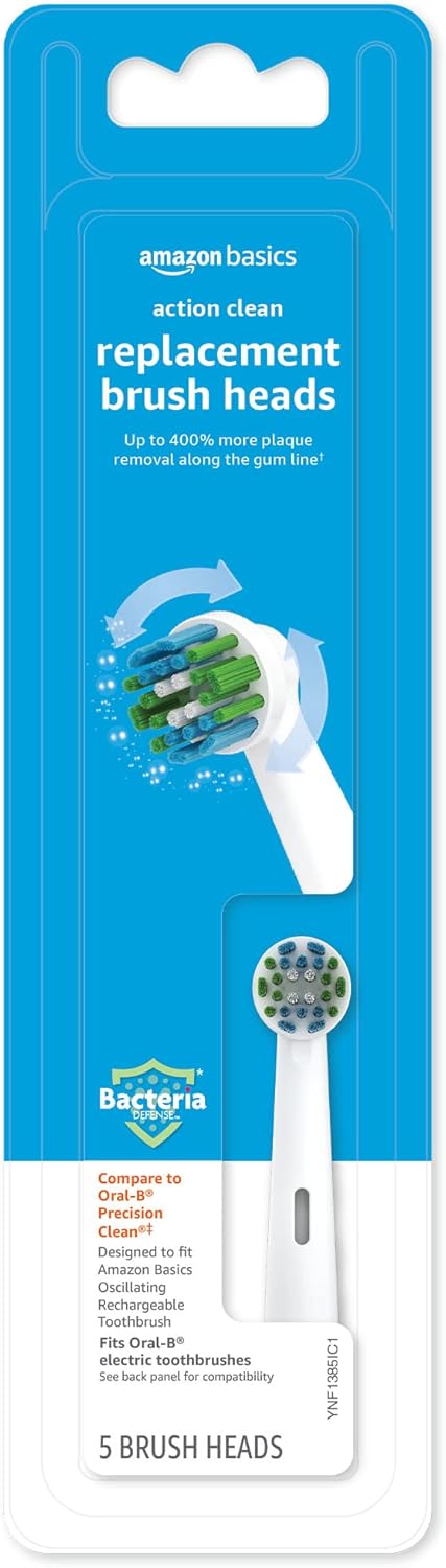 Amazon Basics Electric Toothbrush Head Replacement Brush, White, 3 Count (Fits Most Oral-B Brushes)