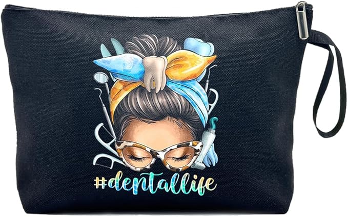 ZHANTUONE Dental Life Black Fun Cosmetic Bag, The Birthday Gift for Dentists, Dental Hygienist Gifts, For Women Dental Hygienist Makeup Bag, Dental Assistant Gifts, Dentist Survival Kit