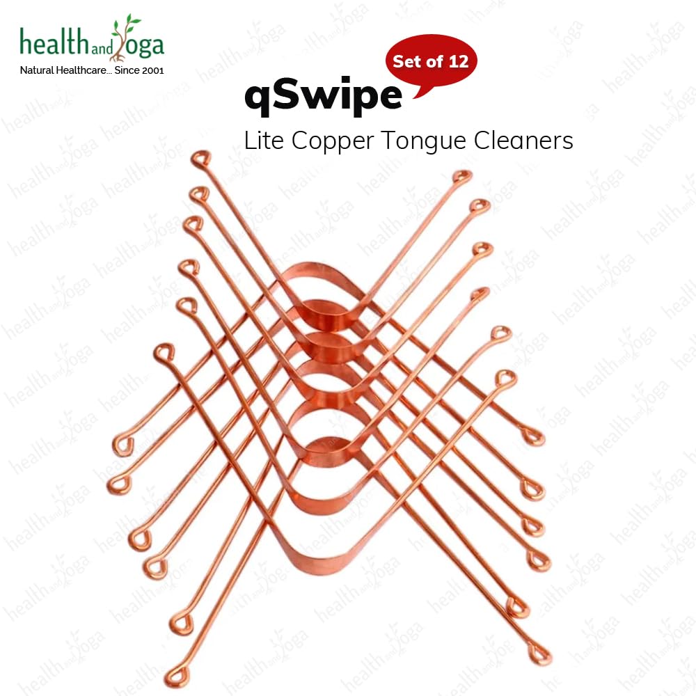 HealthAndYoga™ qSwipe Lite Copper Tongue Cleaners (Pack of 12) – Prevents Bad breath, Improves taste- Flexible, Curved ends provide good grip – Complete Oral Care/Hygiene for Travel/Office/Home