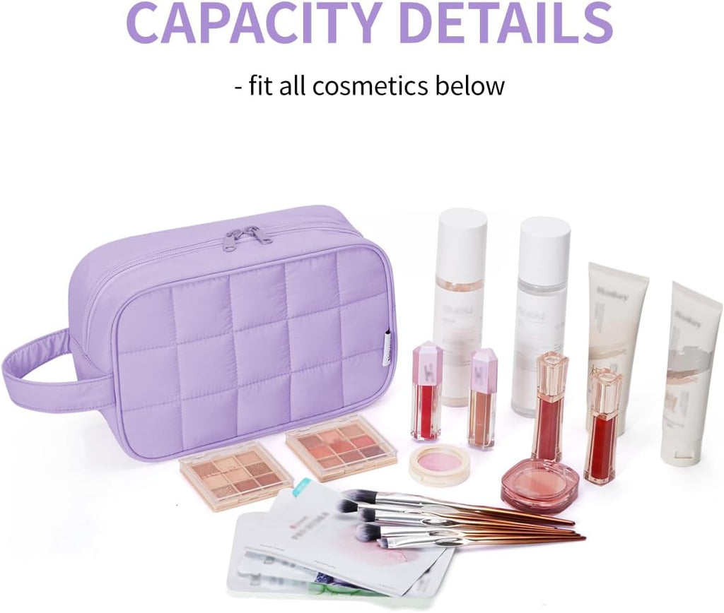 Narwey Puffy Travel Toiletry Bag for Traveling Women Girl, Travel Bag for Toiletries, Cute Travel Makeup Bag Organizer, Quilted Cosmetic Bag Make Up Skincare Medicine Bags