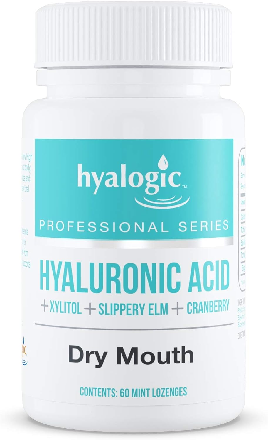 Hyalogic Oral Care Dry Mouth Mints - Hyaluronic Acid HA & Xylitol Lozenges for Hydration - Natural Mint Breath Freshener, Sugar-Free & Vegan Friendly (60 ct)