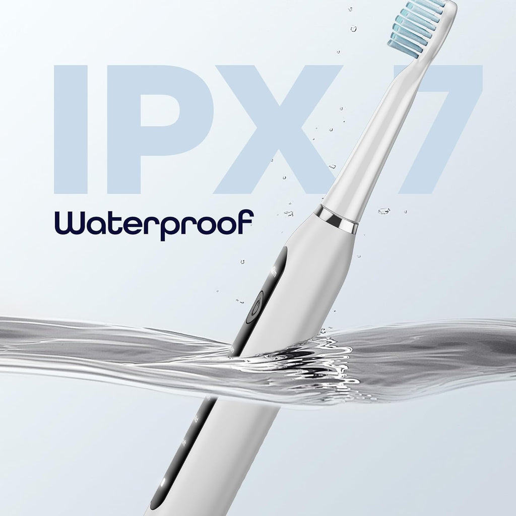 7AM2M Sonic Electric Toothbrush for Adults High Power Rechargeable Toothbrushes with 6 Brush Heads,5 Adjustable Modes, Built-in 2-Minute Smart Timer,3 Hours Fast Charge for 45Days White