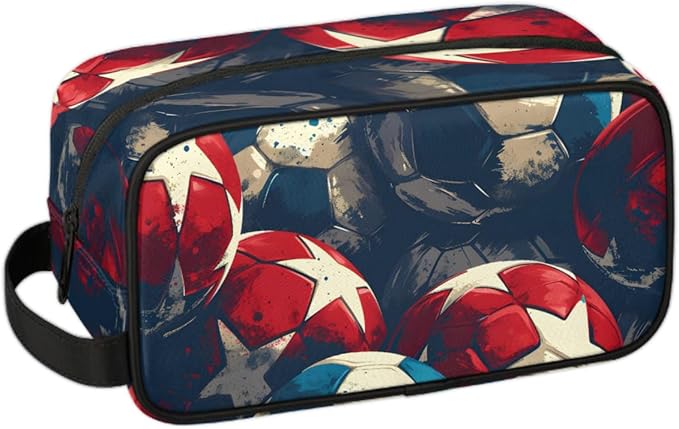 Football Sport Boys Travel Toiletry Bag Waterproof Wash Bag Shower Shaving Bag Cosmetic Organizer Makeup Bag Portable Toiletries Accessories for Women Men Sport
