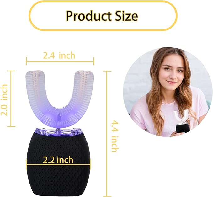 Automatic Toothbrush for Adult - Ultrasonic Electric Toothbrush with Soft Bristles & 30s Timer Rechargeable Portable Design with Wireless Charging Waterproof & Washable for Travel & Home Use (Black)