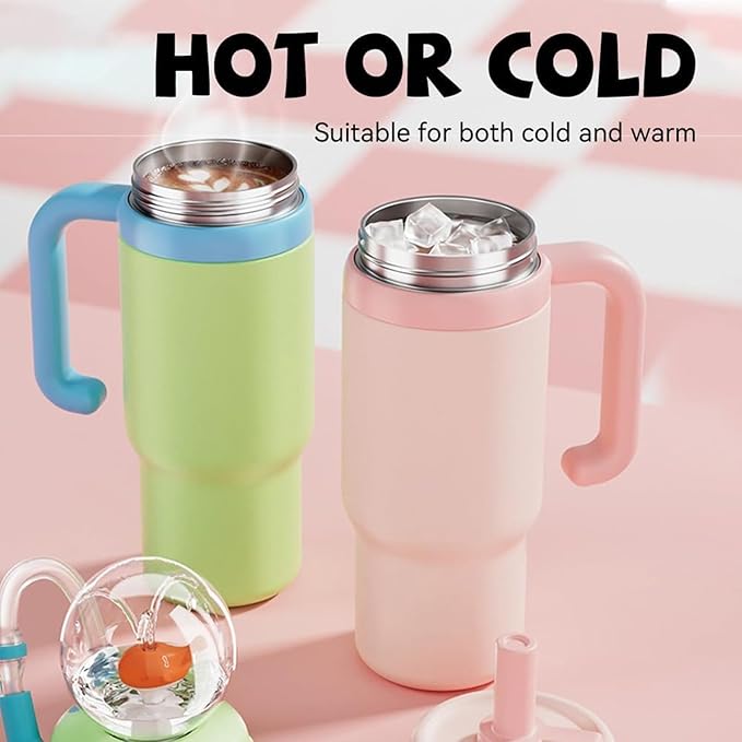 Drinking Cup With Whale Squirt, 24oz Whale Water Bottle with Handle, Insulated Stainless Steel Whale Water Cups With Two Silicone Soft Tip, Leak-Proof Whale Fountain Bottle for Kids Teens (Yellow)