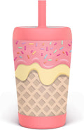 Kid Insulated Stainless Steel Tumbler with Silicone Straw, 12oz Sippy Cup for Kids (Sweet Ice Cream)